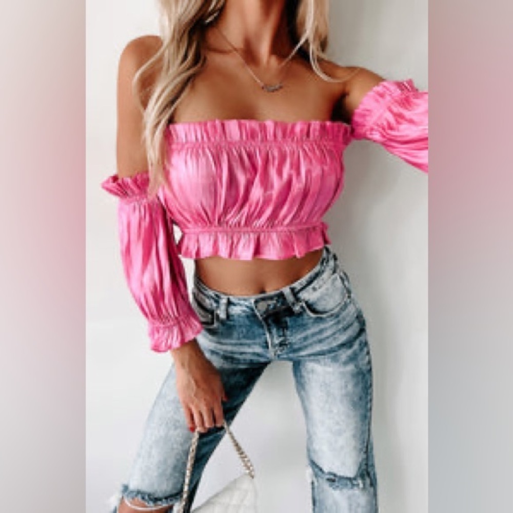 NWT Metallic Pink Milkmaid Shirt Size M